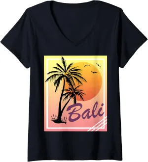 Womens Bali retro vintage sunset V-Neck T-Shirt