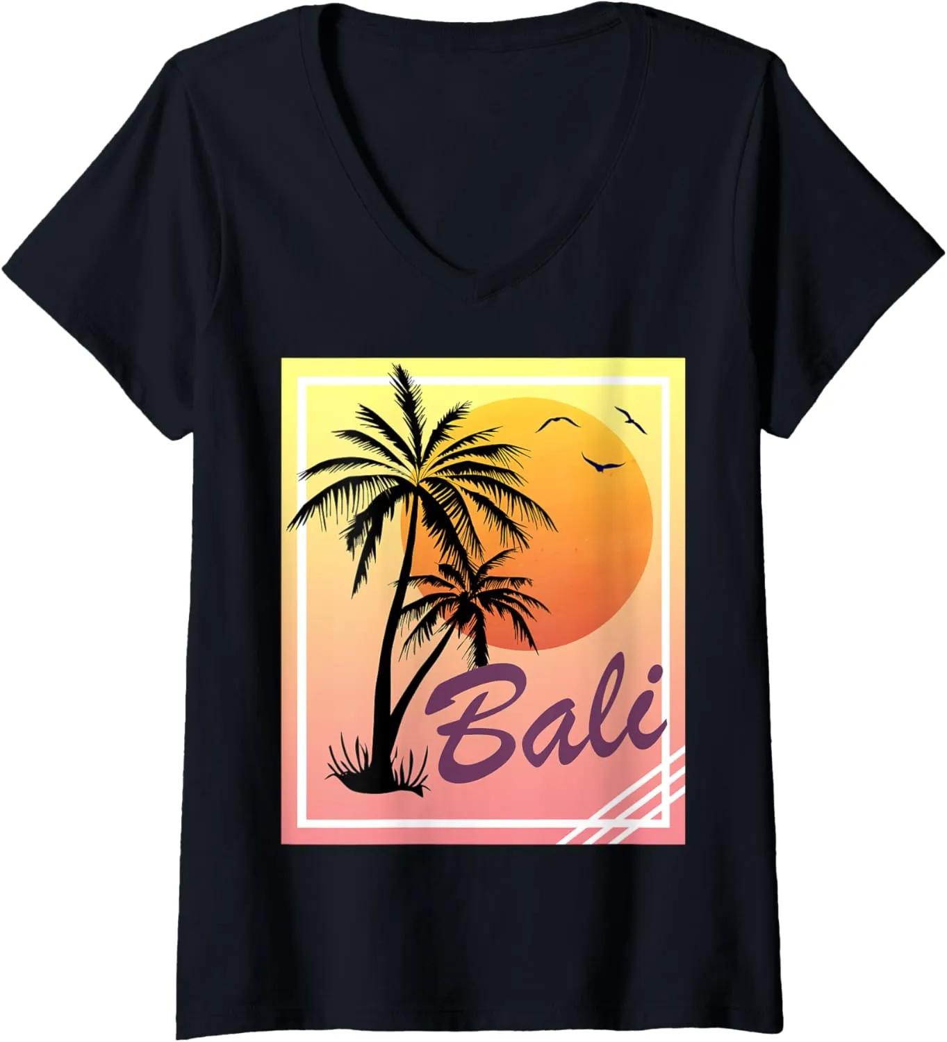 Womens Bali retro vintage sunset V-Neck T-Shirt