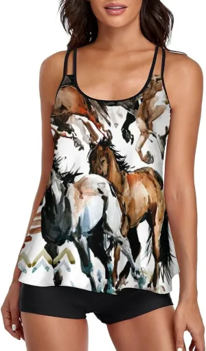 Women's Bikini Two Piece Bathing Suits Swim Tank Top with Boyshorts