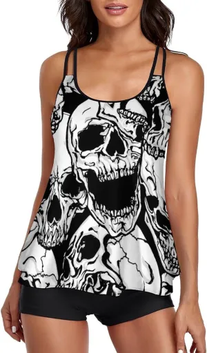 Women's Bikini Two Piece Bathing Suits Swim Tank Top with Boyshorts