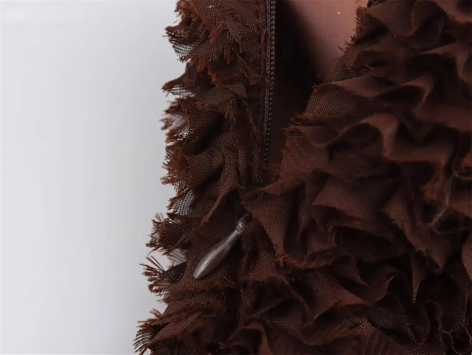 Women's Brown 3D Flower Fluffy Mesh Zipper Camisole Backless Sleeveless Top