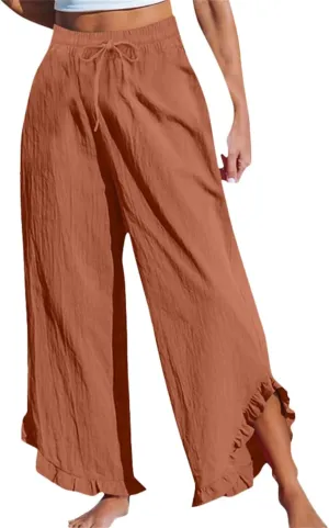 Womens Business Casual Linen Pants, 2025 Loose Fit Long Trousers 2025 Spring High Waist Knit Sweatpants with Pockets