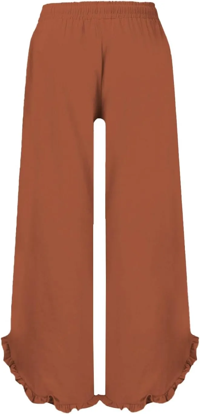 Womens Business Casual Linen Pants, 2025 Loose Fit Long Trousers 2025 Spring High Waist Knit Sweatpants with Pockets