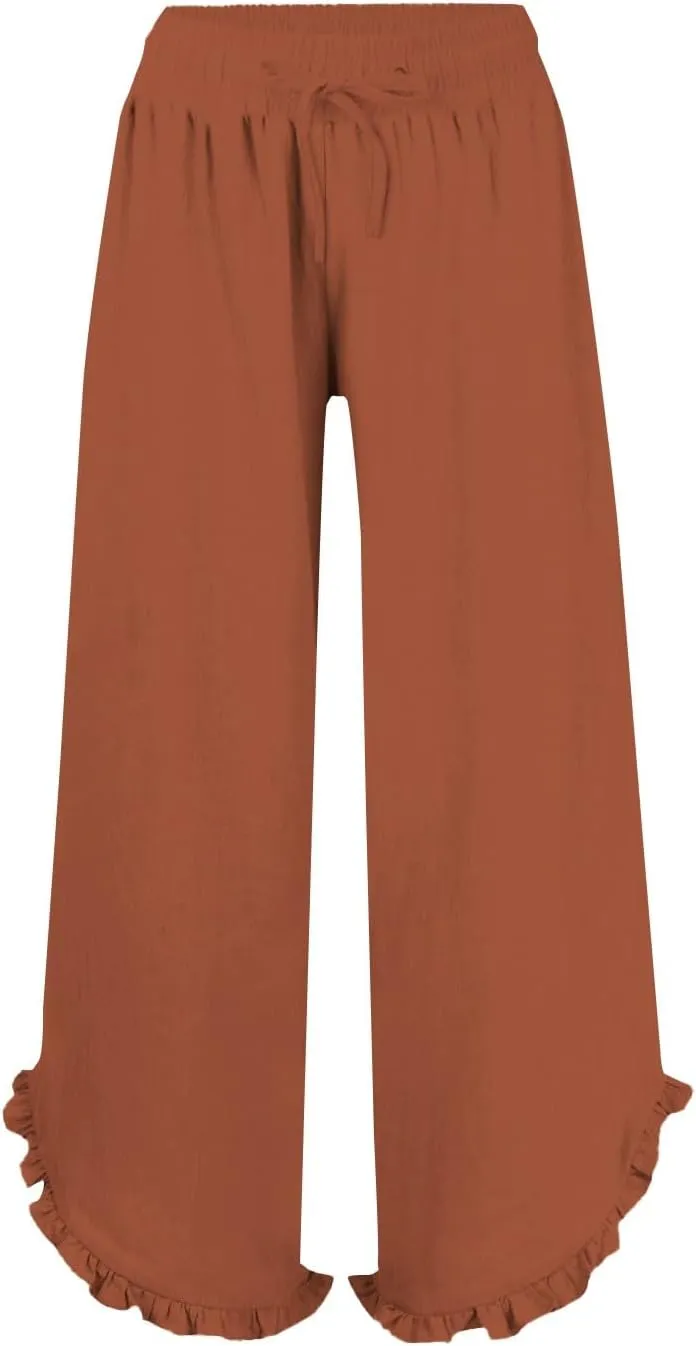Womens Business Casual Linen Pants, 2025 Loose Fit Long Trousers 2025 Spring High Waist Knit Sweatpants with Pockets
