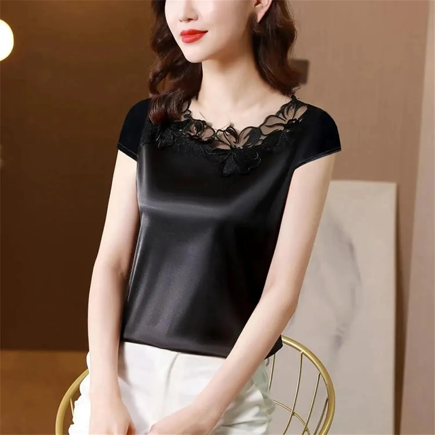 Women's Camisoles Satin Sleeveless Top Scoop Neck Camisole Casual Cami Shirt