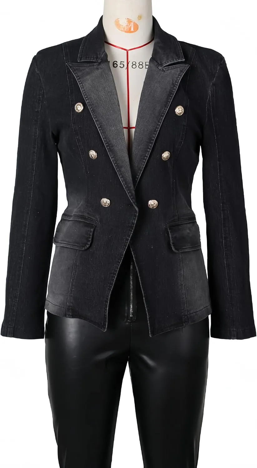 Womens Casual Loose Denim Jacket Office Blazers Cardigans Work Suits