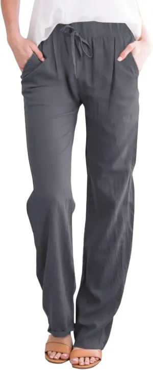 Women's Casual Pants Solid Cotton Drawstring Elastic High Waist Lightweight Joggers with Pockets 2025 Fit Summer