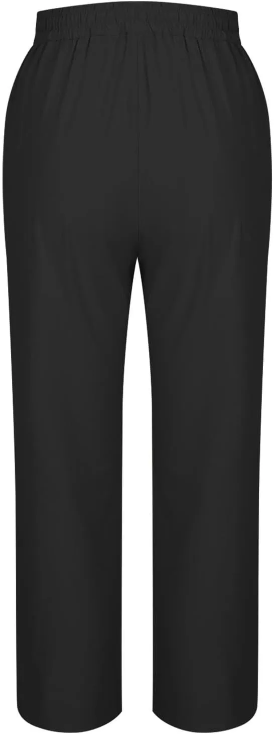 Womens Casual Straight Pants Loose Elastic Waist Capris Pant Summer Buttons Print Slacks Joggers Trousers with Pockets