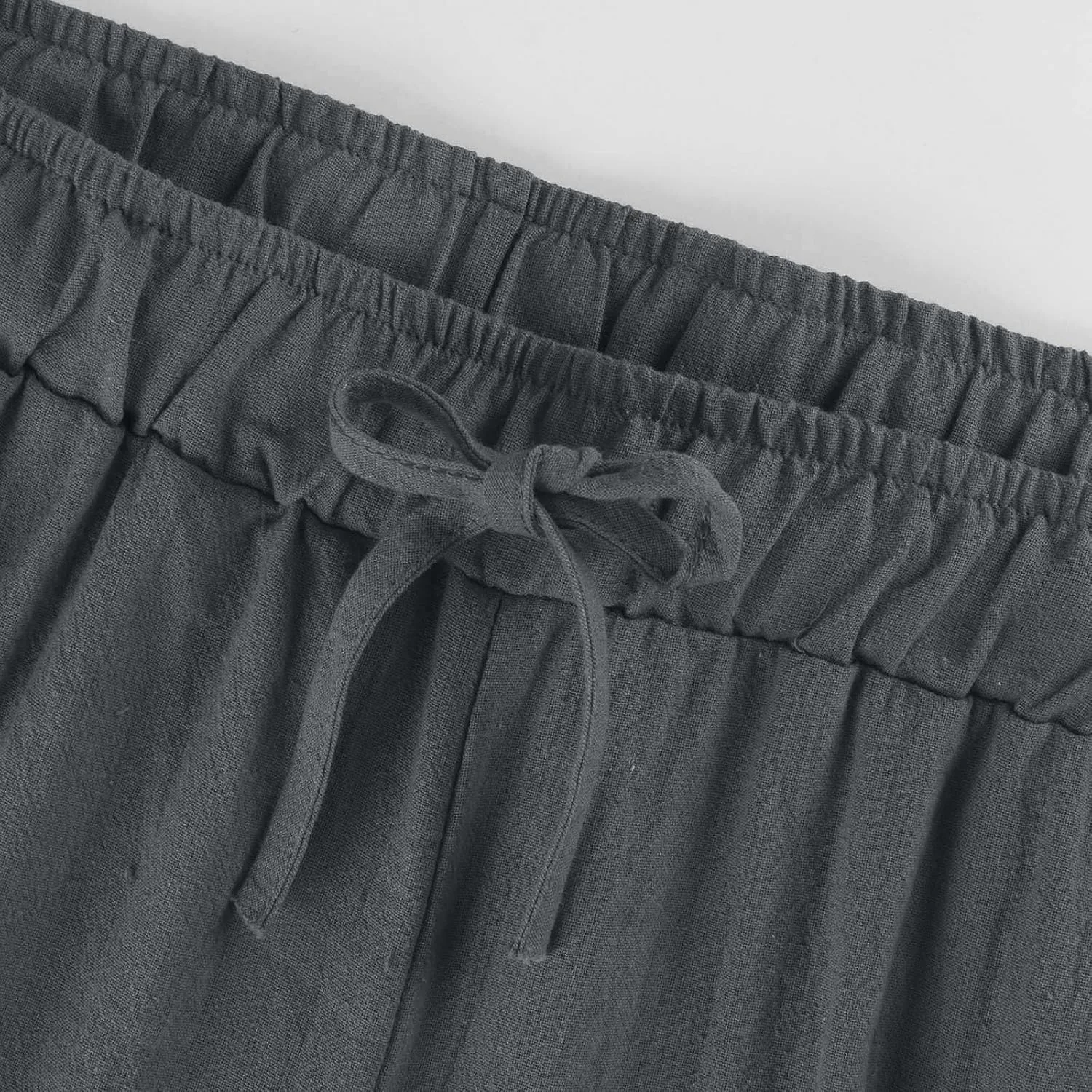 Womens Cotton Linen Pants Elastic High Waisted Palazzo Pants Wide Leg Long Lounge Pant Casual Trousers with Pocket
