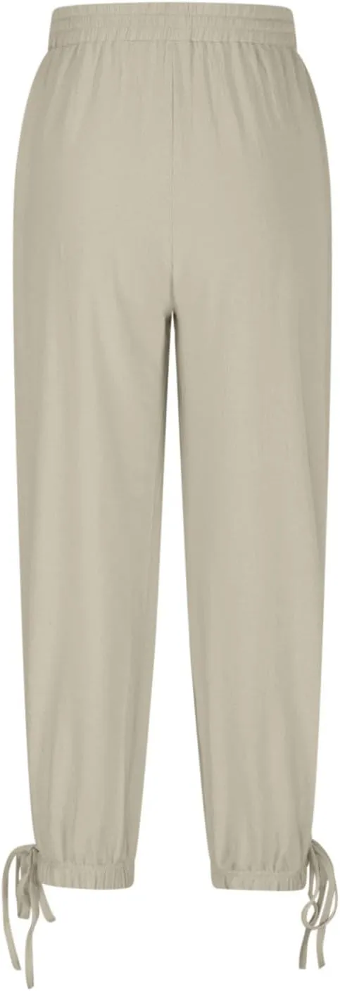 Womens Cotton Linen Pants Patch Pockets Tapered Leg Elastic Waist Long Pant Casual Lightweight Beach Cropped Trousers