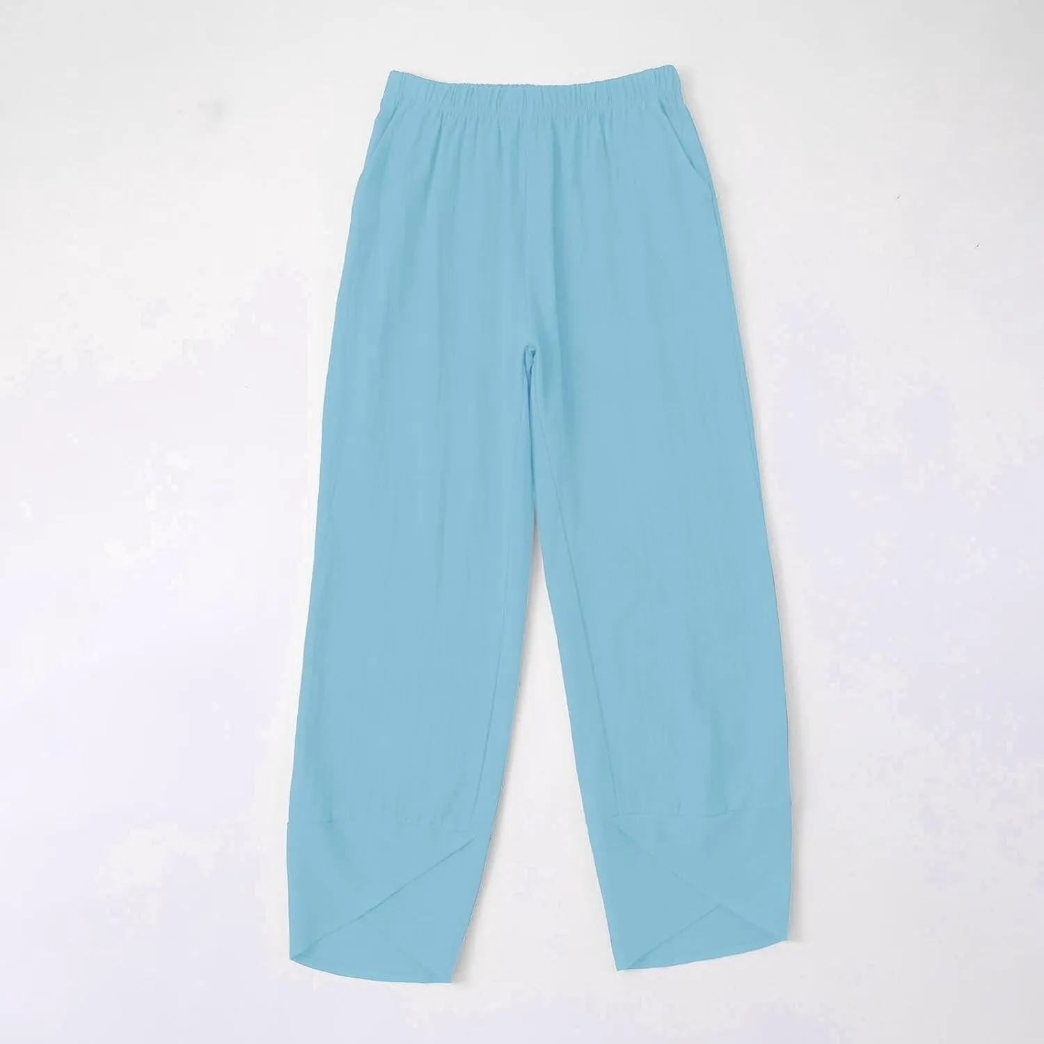 Women's Cotton Linen Pants Summer 2025 Casual Capri Pants with Pockets Cropped High Waisted Comfy Baggy Trousers