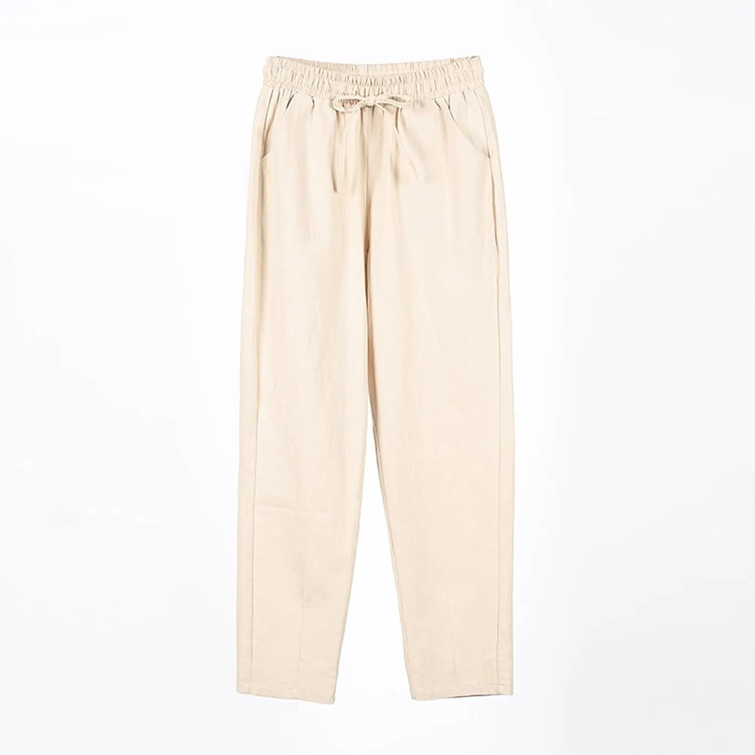 Womens Cotton Linen Pants with Pockets Drawstring Casual Summer Straight Leg Pants Lounge Baggy Beach Pants