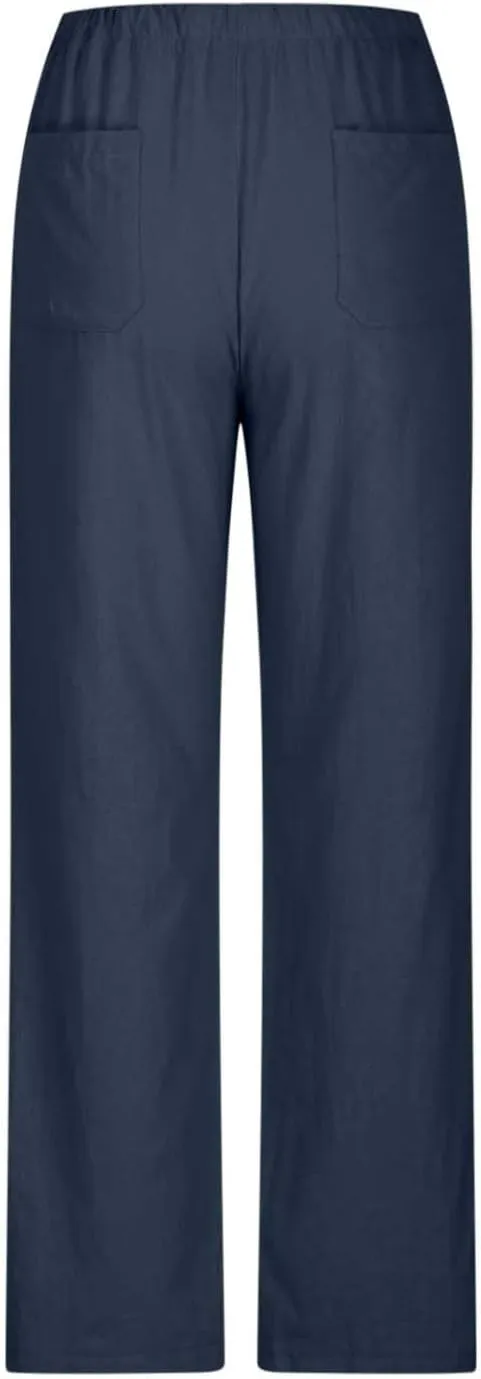 Women's Cotton Linen Straight Leg Pants Summer Casual Drawstring Pant Pockets Beach Vacation Trousers Comfy Clothing