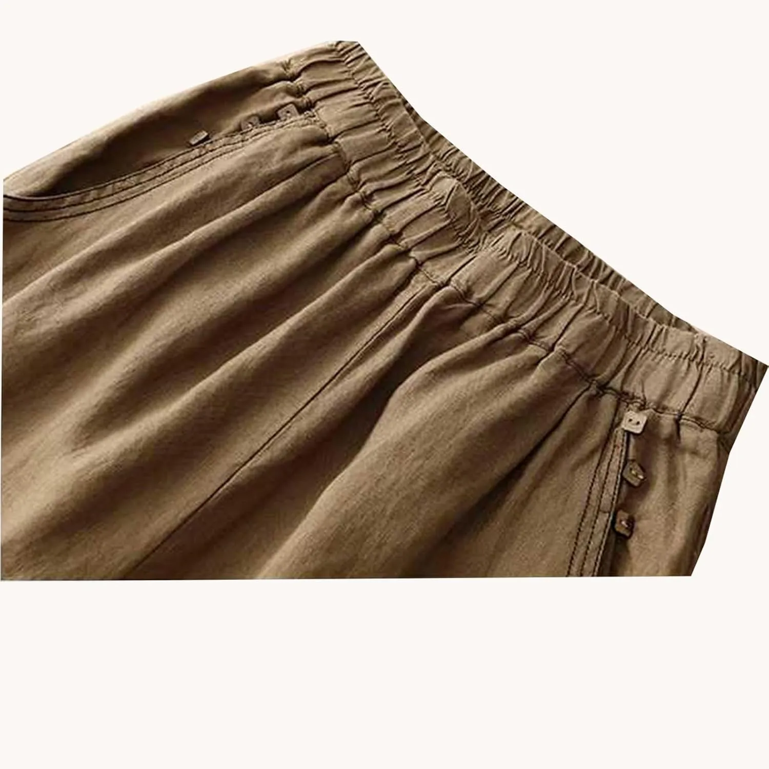 Womens Cotton Linen Trousers, 2025 Summer Beach Palazzo Pants Flowy Drawstring Elastic Waist Wide Leg Lounge Slacks