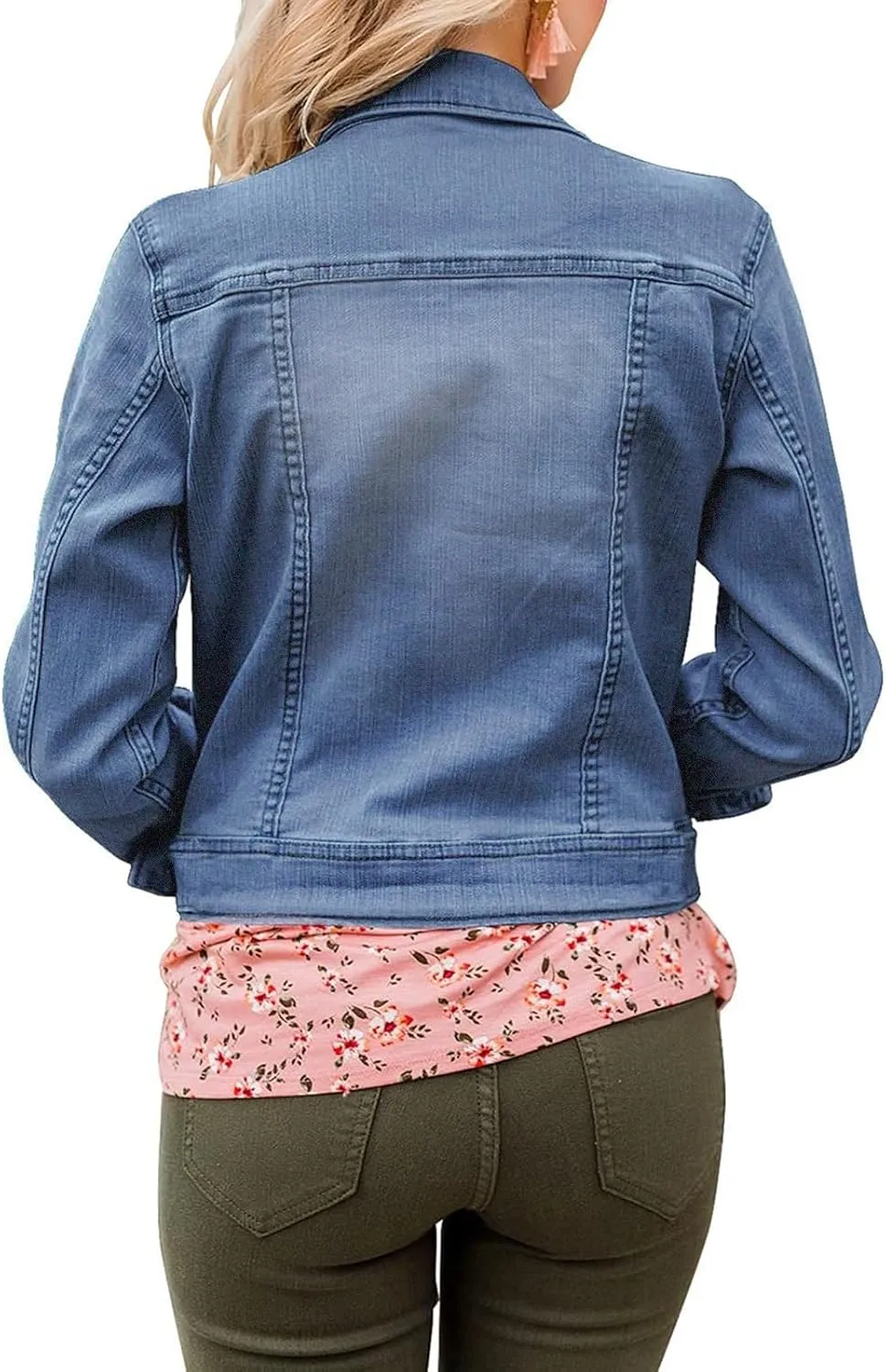 Womens Cropped Jean Jacket Basic Button Down Demim Jacket With Pockets
