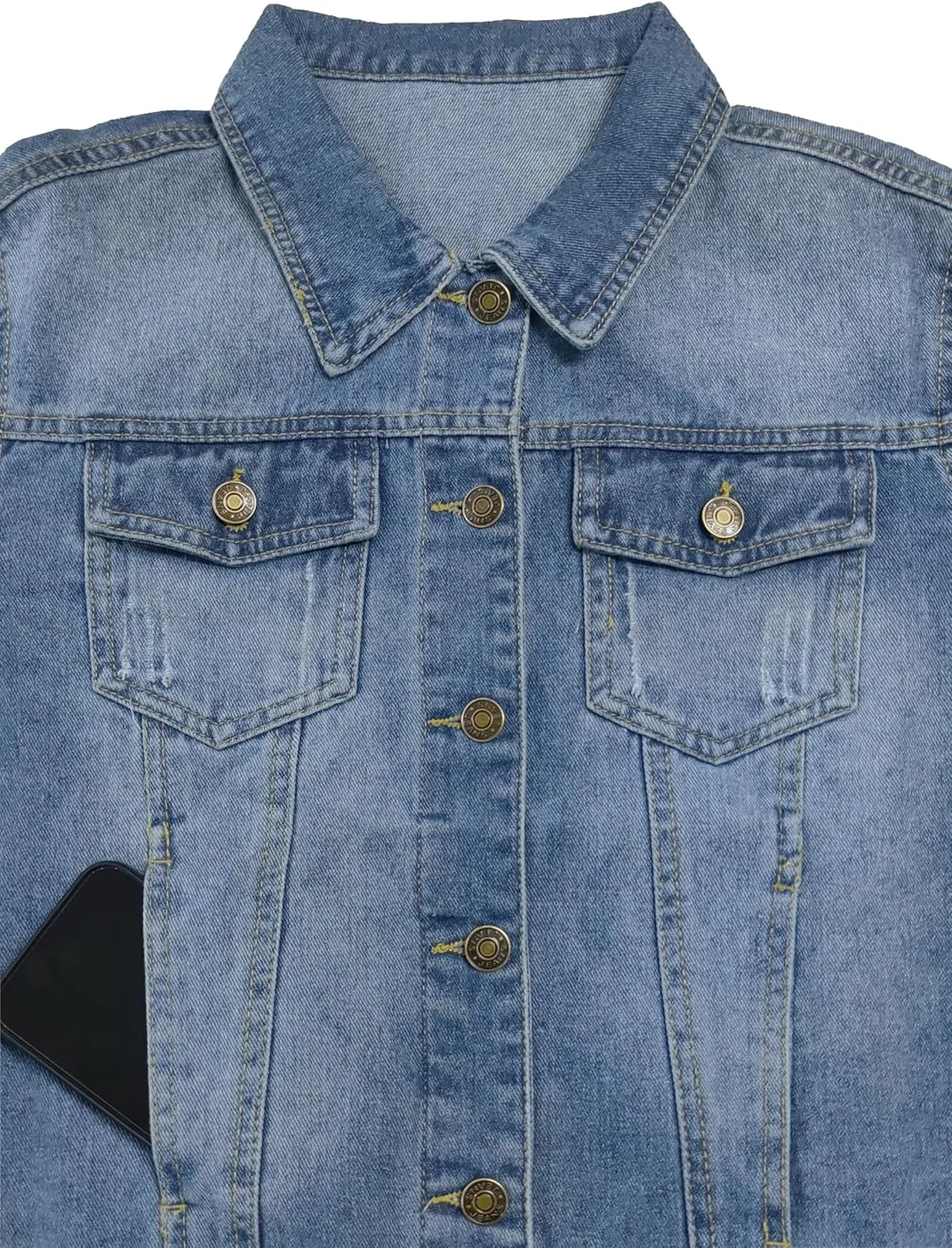 Womens Cropped Jean Jacket Basic Button Down Demim Jacket With Pockets