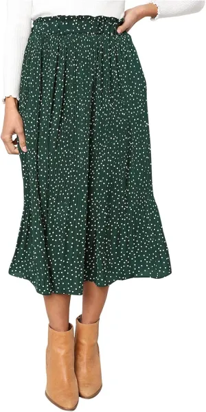 Women's Elegant Long Maxi Skirt Dot Women's Pleated Midi Casual Waist Maxi Skirt Pleated Cheer Skirt Ankle Skirts