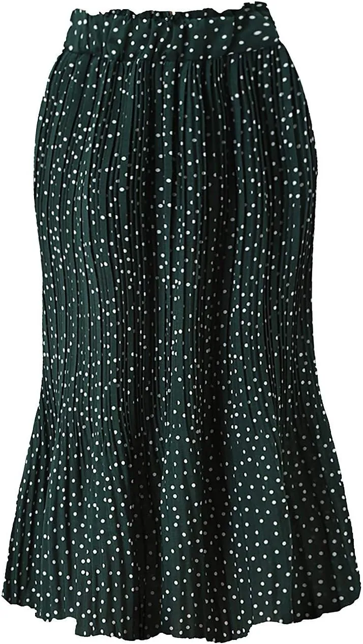 Women's Elegant Long Maxi Skirt Dot Women's Pleated Midi Casual Waist Maxi Skirt Pleated Cheer Skirt Ankle Skirts