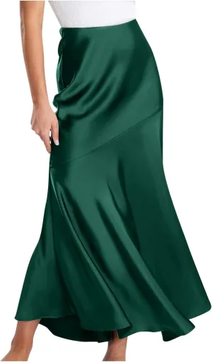 Women's Elegant Long Skirt Wrap Hip Elastic Waist Flared A-Line Maxi Skirts 2025 Trendy Summer Formal Wedding Skirts