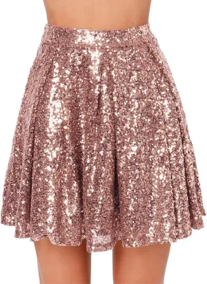 Women's Fashion High Waist Pleated Solid Color Short Skirt Loose Sequin Skirt Top and Midi Skirt
