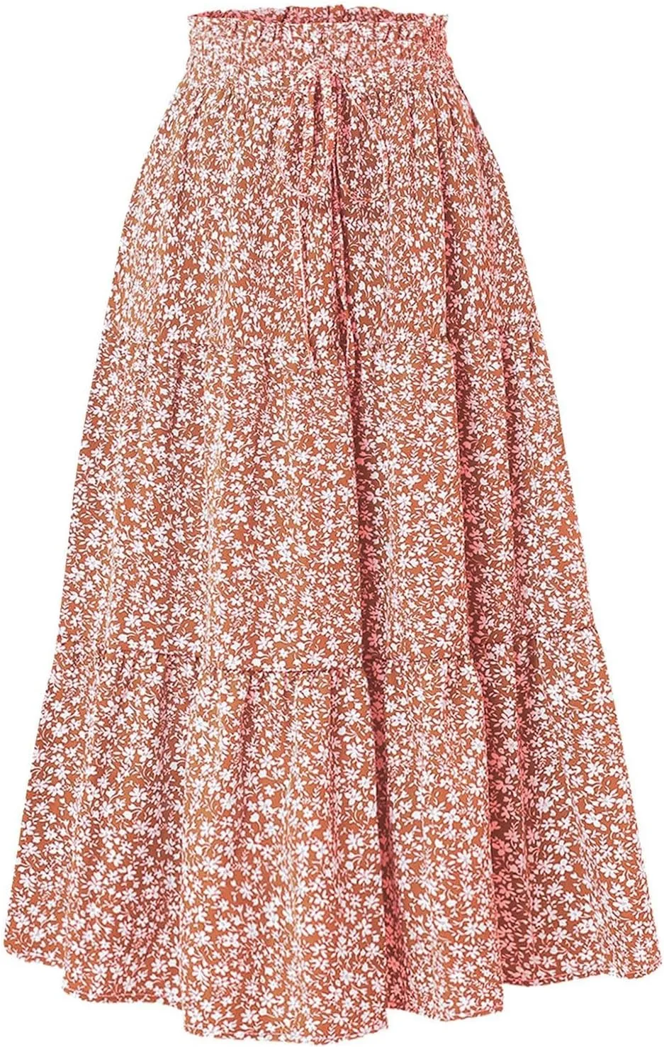 Womens Floral Maxi Skirts 2025 Summer Boho Ruffle Long Skirts for Women Women's A-Line Midi Skirt Flowy Dresses