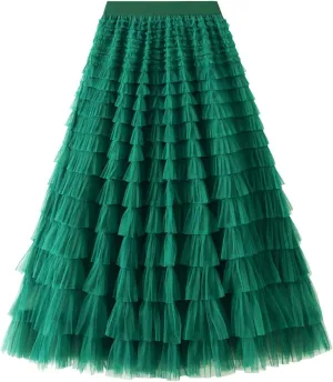 Women's Floral Midi Skirt Layered Heavy Industry Cake Skirts Vintage Irregular Beach Thin Skirt Pleated Cheer