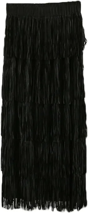 Women's Fringe High Waist Pencil Bodycon Skirts, Sexy Elegant Tassel Long Midi Skirt Summer Party Dance Skirts