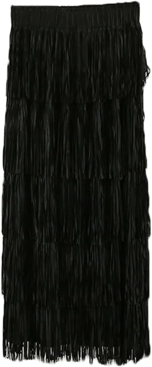 Women's Fringe High Waist Pencil Bodycon Skirts, Sexy Elegant Tassel Long Midi Skirt Summer Party Dance Skirts