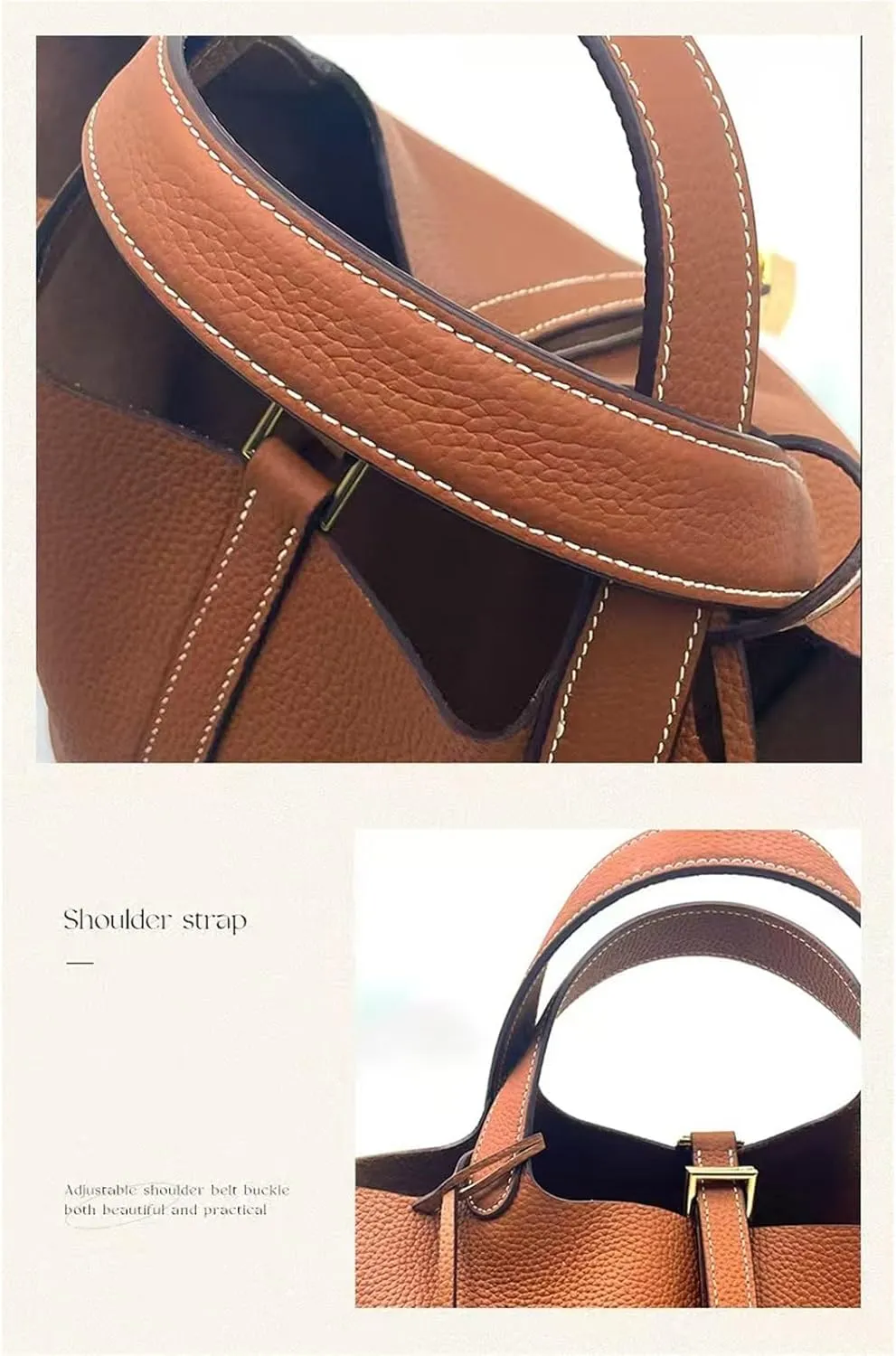 Women's Genuine Leather Basket Bag, Top Layer Cowhide Bucket Bag(03)