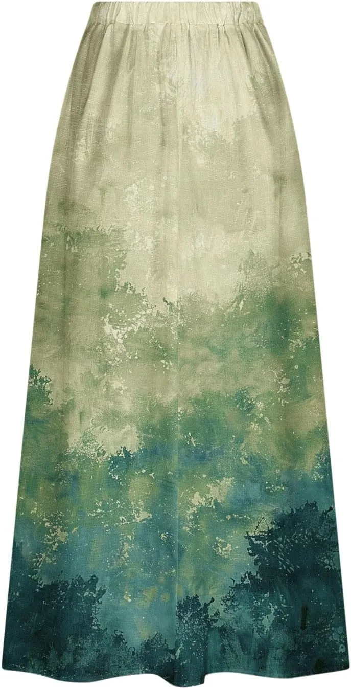 Women's Graphic Skirts Baggy Plus Size High Waisted Stretch Skirt Summer Vacation Boho Skirts with Pockets