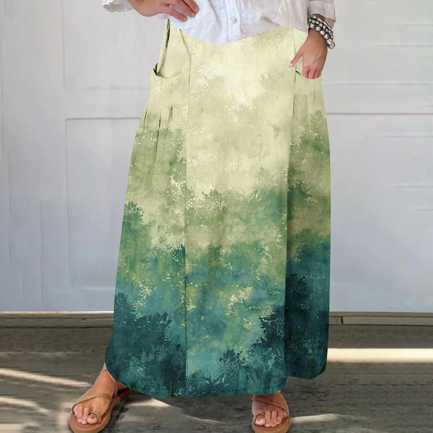 Women's Graphic Skirts Baggy Plus Size High Waisted Stretch Skirt Summer Vacation Boho Skirts with Pockets