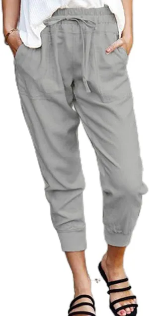 Women's Harem Pants High Waist Boho Trousers with Pockets Summer Casual Cropped Tapered Lightweight Beach Outfits