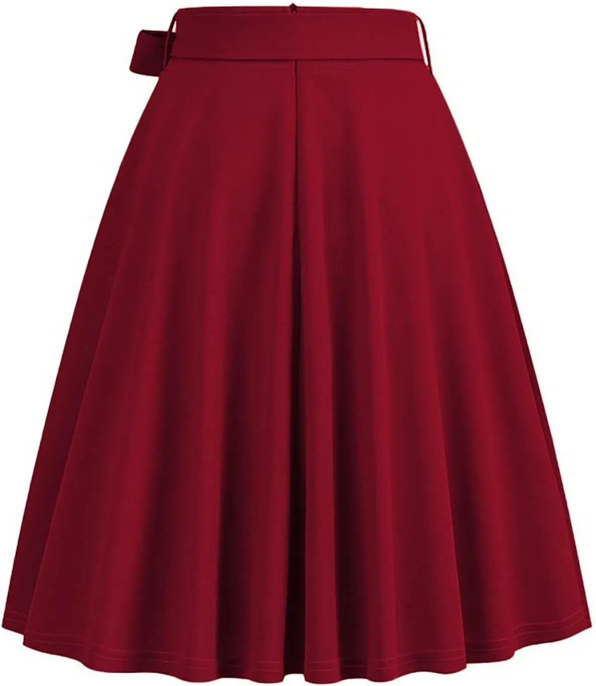 Women's High Waist A-Line Skirt Lace Up Flared Hepburn Midi Skirts Vintage Cocktail Party Swing Knee Length Skirt