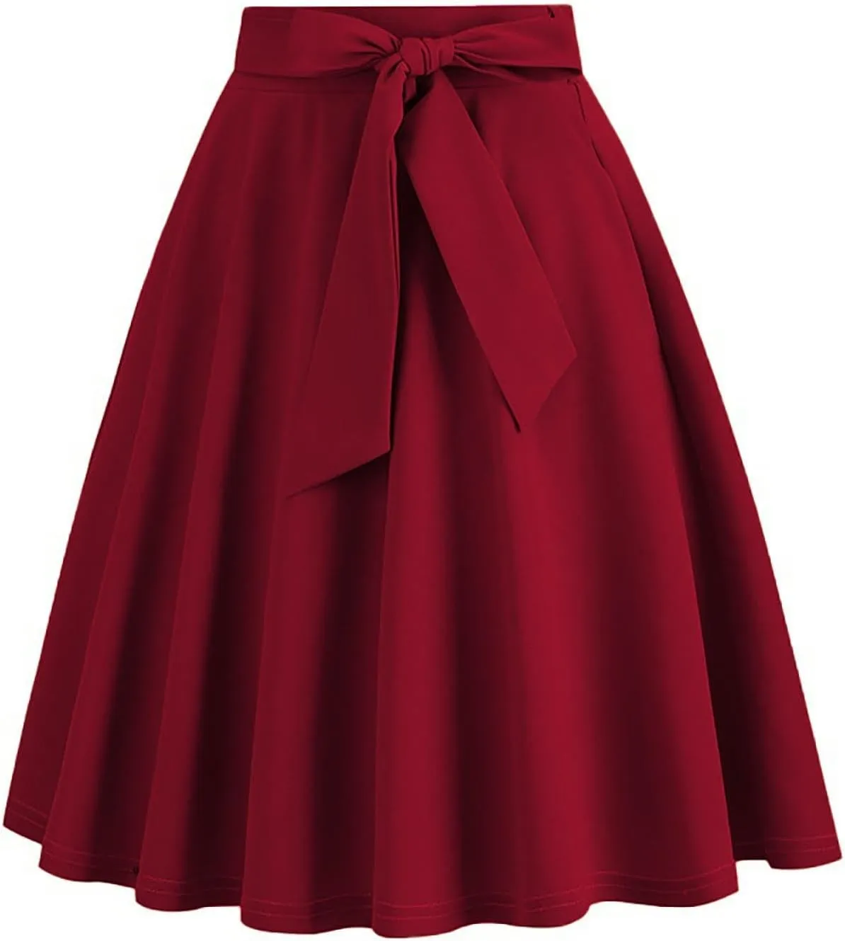 Women's High Waist A-Line Skirt Lace Up Flared Hepburn Midi Skirts Vintage Cocktail Party Swing Knee Length Skirt