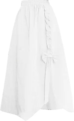 Womens High Waist Asymmetrical Hem Midi Skirt with Butterfly Knot and Split Solid Color High Low Skirts for Women