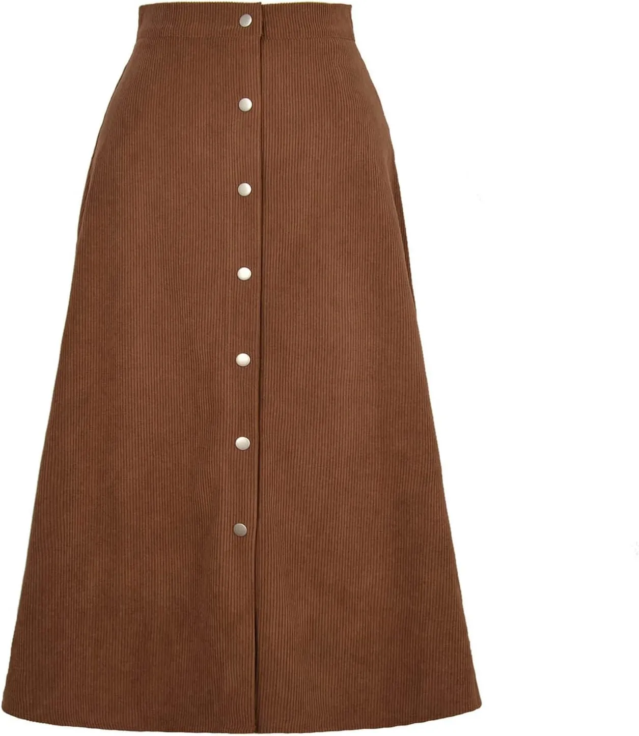 Women's High Waist Corduroy Midi Skirt Button Front A-Line Belted Long Skirts Dressy Casual Work Office Trendy Skirt