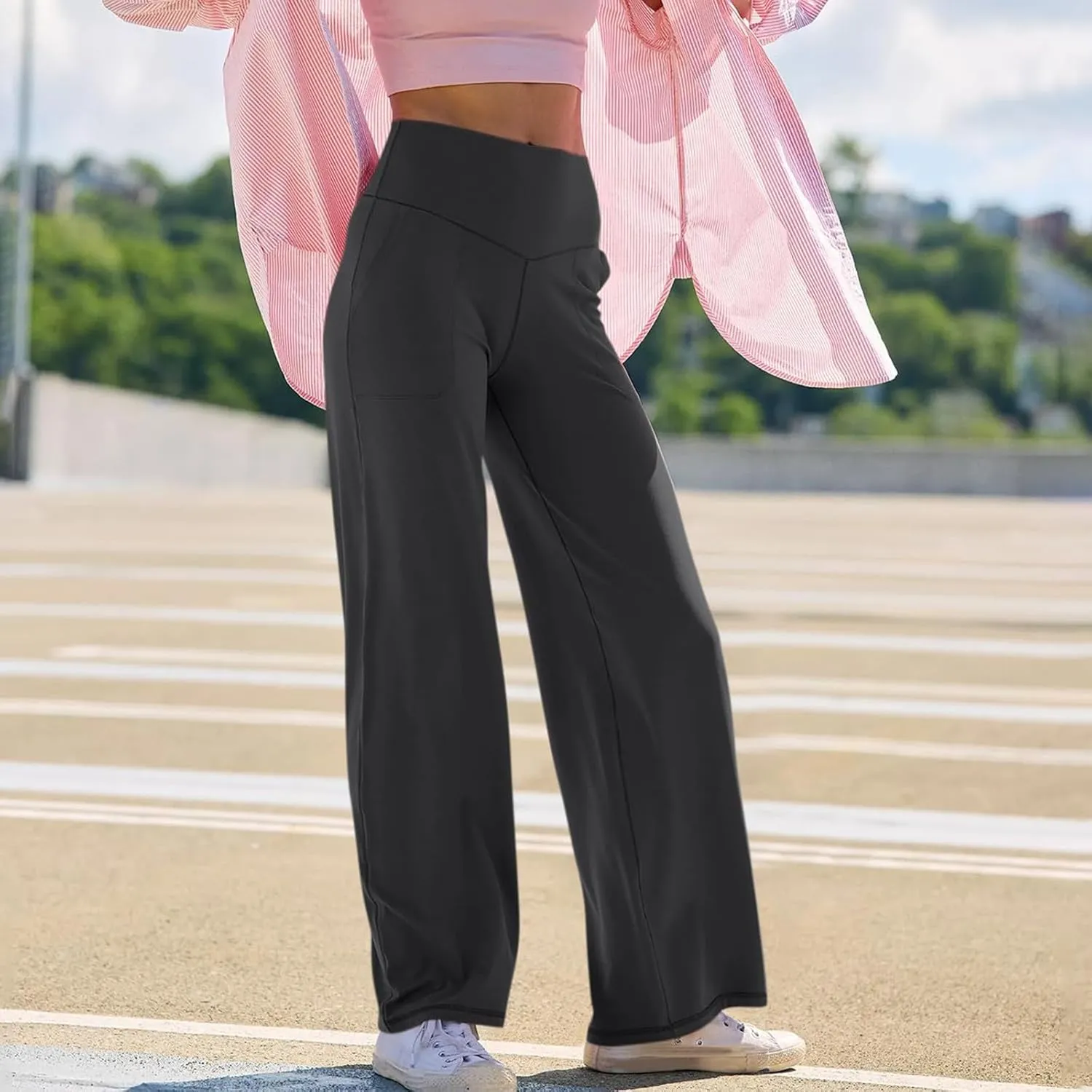 Womens High Waist Dress Pants Casual Loose Work Pants Wide Leg Pocket Going Out Trousers 2025 New Business Clothing