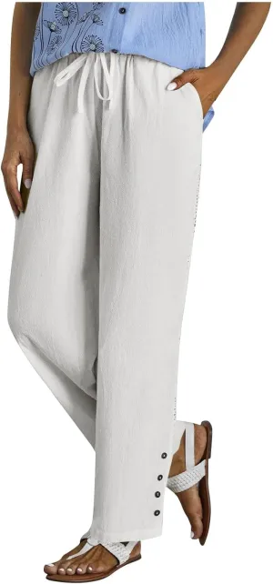 Womens High Waist Linen Pants Drawstring Elastic Waist Summer Casual Pants Loose Fit Lounge Trousers with Pockets
