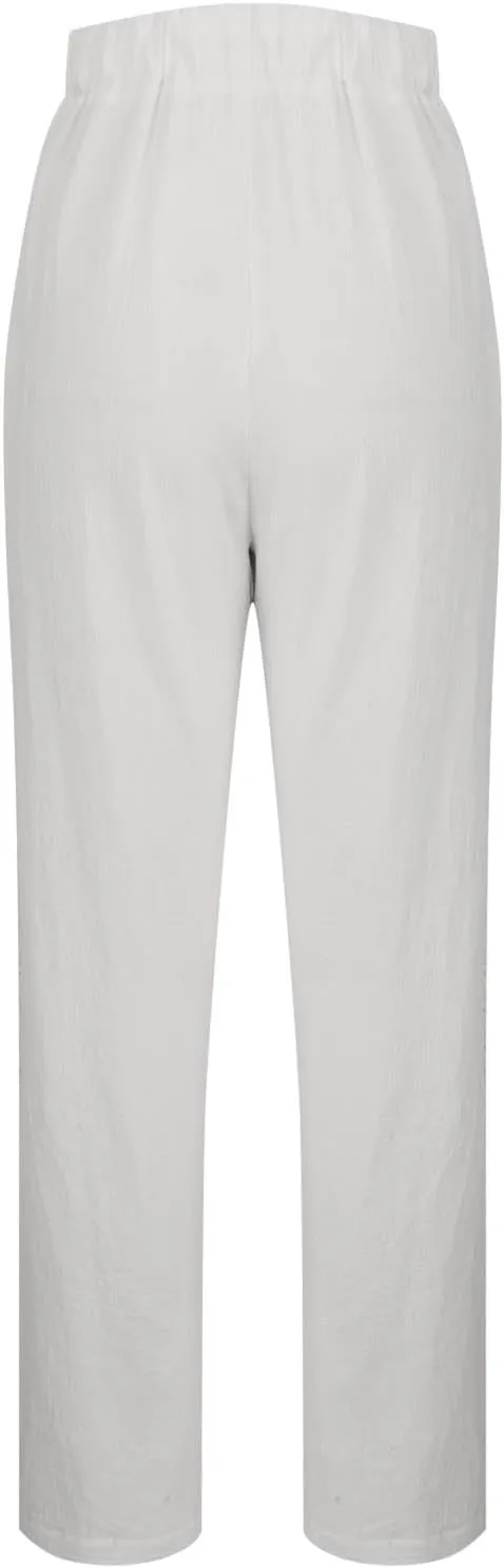 Womens High Waist Linen Pants Drawstring Elastic Waist Summer Casual Pants Loose Fit Lounge Trousers with Pockets