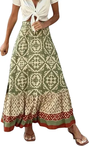 Womens High Waist Pleated Skirt Elegant Elastic Waistband Midi Swing Skirts Cover up Pleated Cheer Skirt for