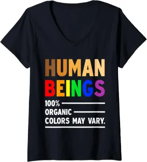 Womens Human Being 100% Organic Colors May Vary LGBT V-Neck T-Shirt
