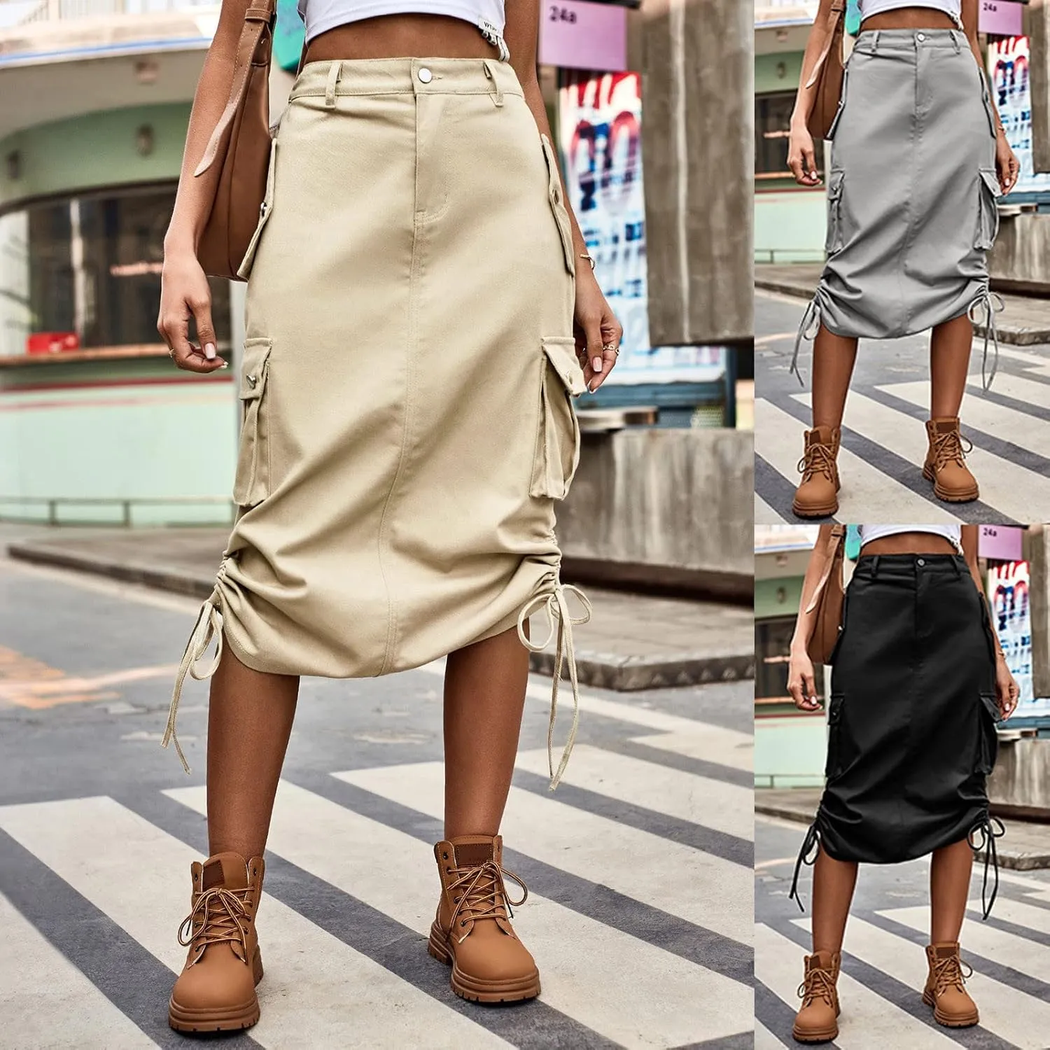 Women's Lace Up Solid Color Skirt High Waisted Casual Trendy Sexy Denim Skirts Spring Womens Skirt Beach Cute