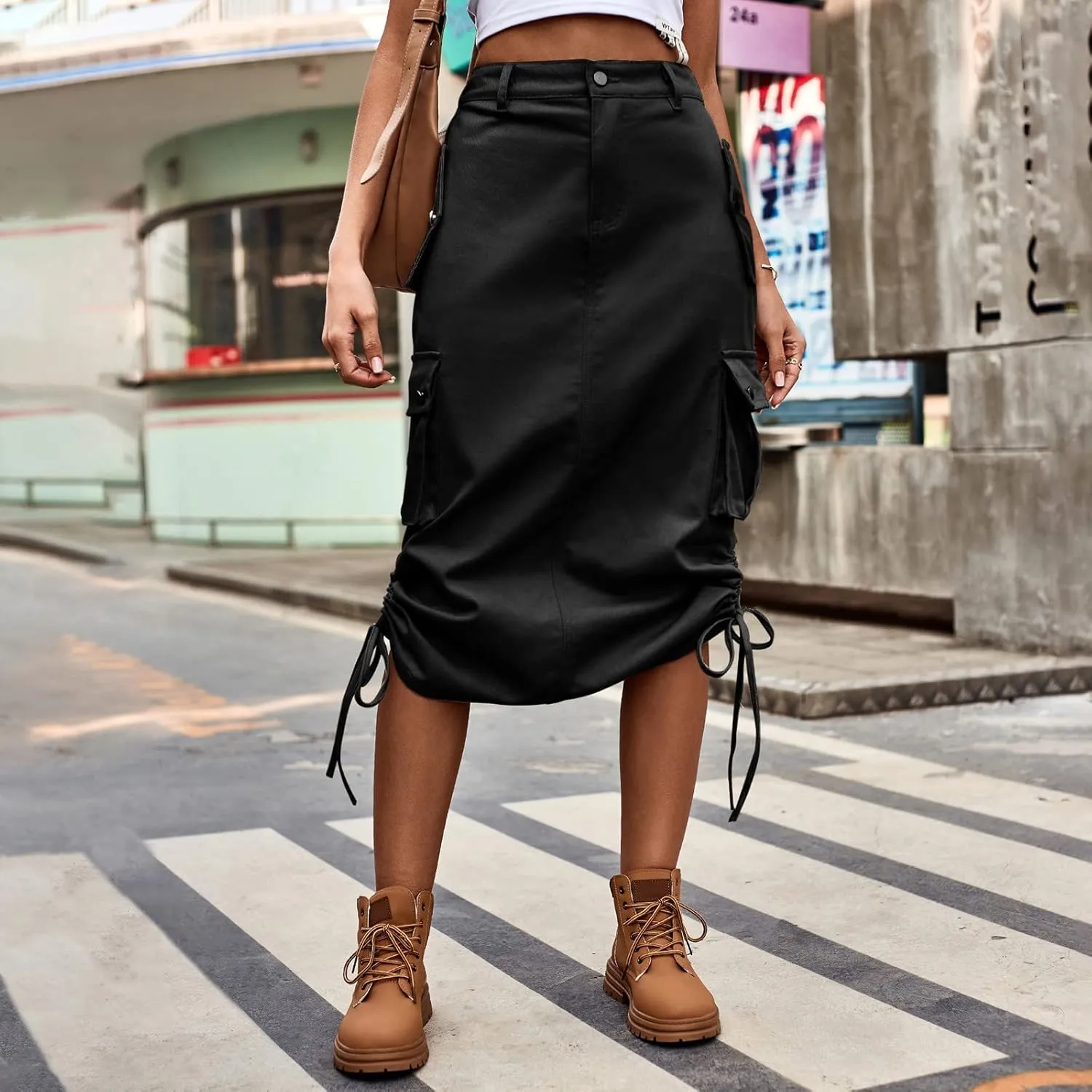 Women's Lace Up Solid Color Skirt High Waisted Casual Trendy Sexy Denim Skirts Spring Womens Skirt Beach Cute