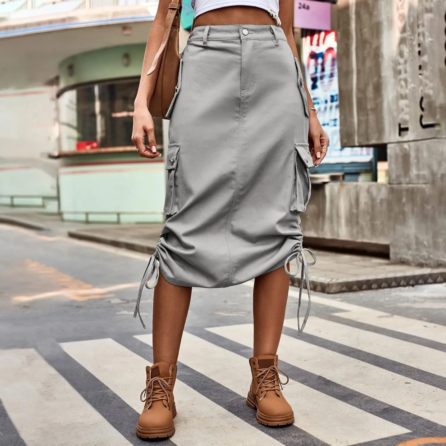 Women's Lace Up Solid Color Skirt High Waisted Casual Trendy Sexy Denim Skirts Spring Womens Skirt Beach Cute