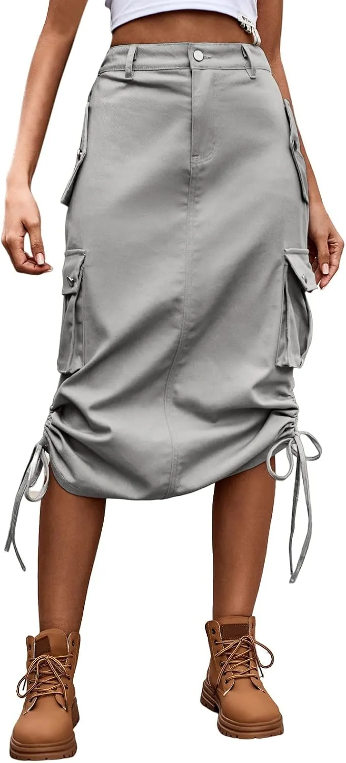 Women's Lace Up Solid Color Skirt High Waisted Casual Trendy Sexy Denim Skirts Spring Womens Skirt Beach Cute
