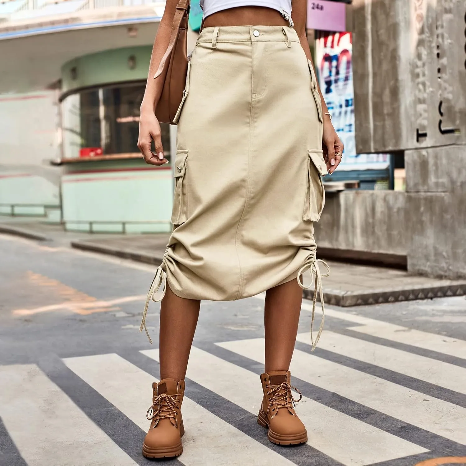 Women's Lace Up Solid Color Skirt High Waisted Casual Trendy Sexy Denim Skirts Spring Womens Skirt Beach Cute