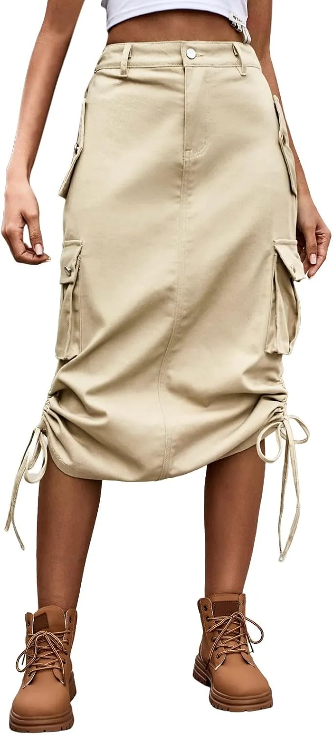 Women's Lace Up Solid Color Skirt High Waisted Casual Trendy Sexy Denim Skirts Spring Womens Skirt Beach Cute
