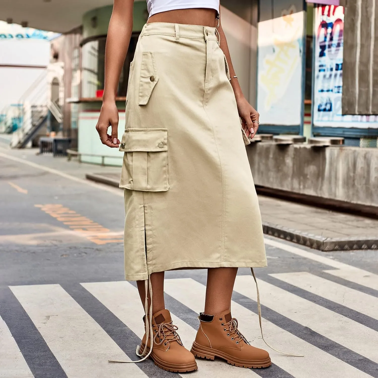 Women's Lace Up Solid Color Skirt High Waisted Casual Trendy Sexy Denim Skirts Spring Womens Skirt Beach Cute