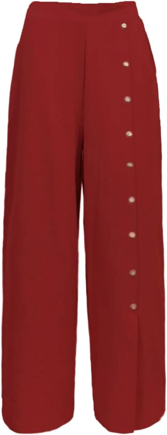 Womens Linen Palazzo Pants 2024 Summer Wide Leg Button Up Trousers Casual Loose Fit Trendy Lounge Pants with Pockets