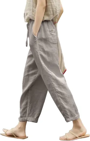 Women's Linen Pants Gauze Pants Baggy Sweatpants BaggyTrousers Casual Comfy Work Pantsuit with Pockets
